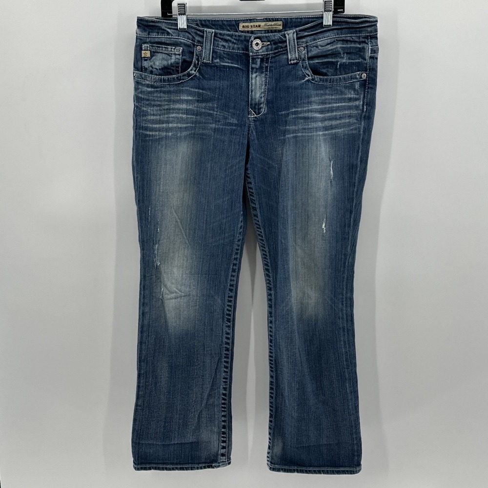 Big Star Maddie Boot Bootcut Mid Rise‎ Dark Wash Jeans 32S Heavy Stitch 34x28.5